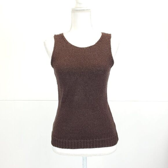Theory Brown Knit Merletto Shell Sleeveless Sweater Top - Picture 7 of 14